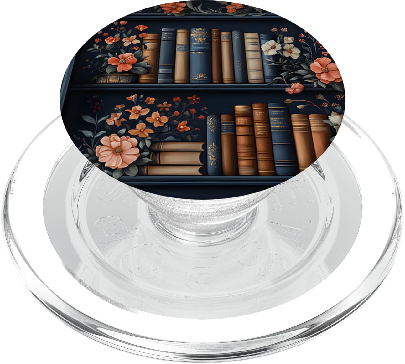 Dark Library Bookshelf with Vintage Books and Flowers PopSockets PopGrip for MagSafe