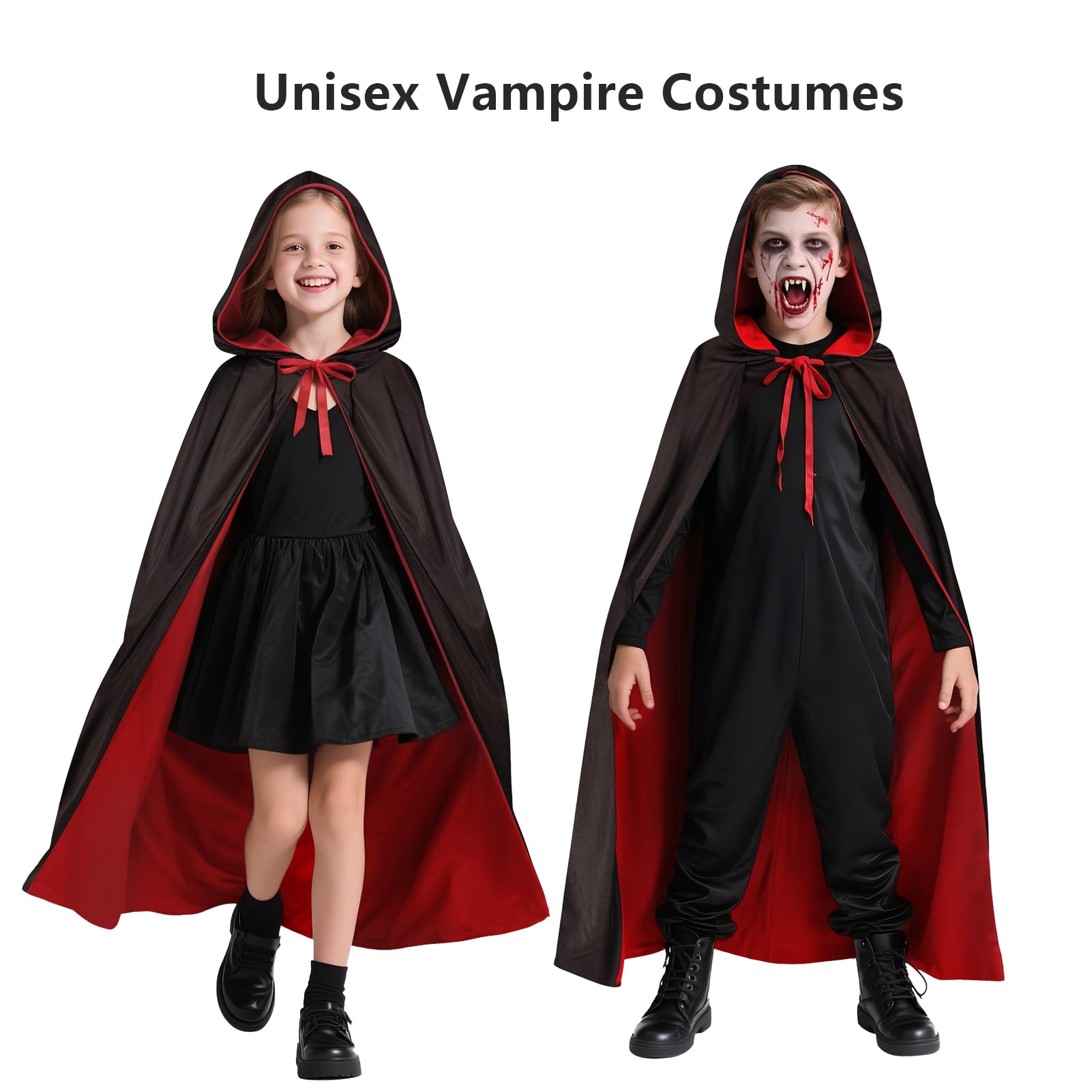 Produktbild von JOKILY Halloween Kostüm Vampir Kostüm Umhang Mit Kapuze Für Damen, Herren, Gruselig Erwachsene Kinder Vampire Costume Für Karneval Fasching