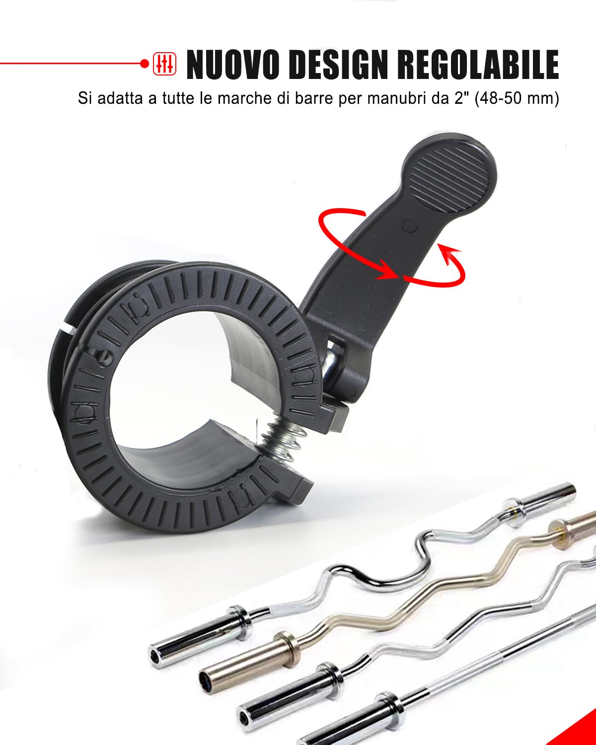 Morsetti Regolabili Per Bilancieri 48-50mm - Antiscivolo, Rilascio Rapido, Per Allenamento Pesi - Foto 5