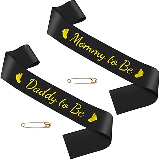 New Parent Gifts 2Pcs Black Satin Sash Mothers Day Fathers Day Baby Shower Party Gender Reveal Supplies Favors for Future Mom Dad Pregnancy Announcement Decorations for Parent to Be