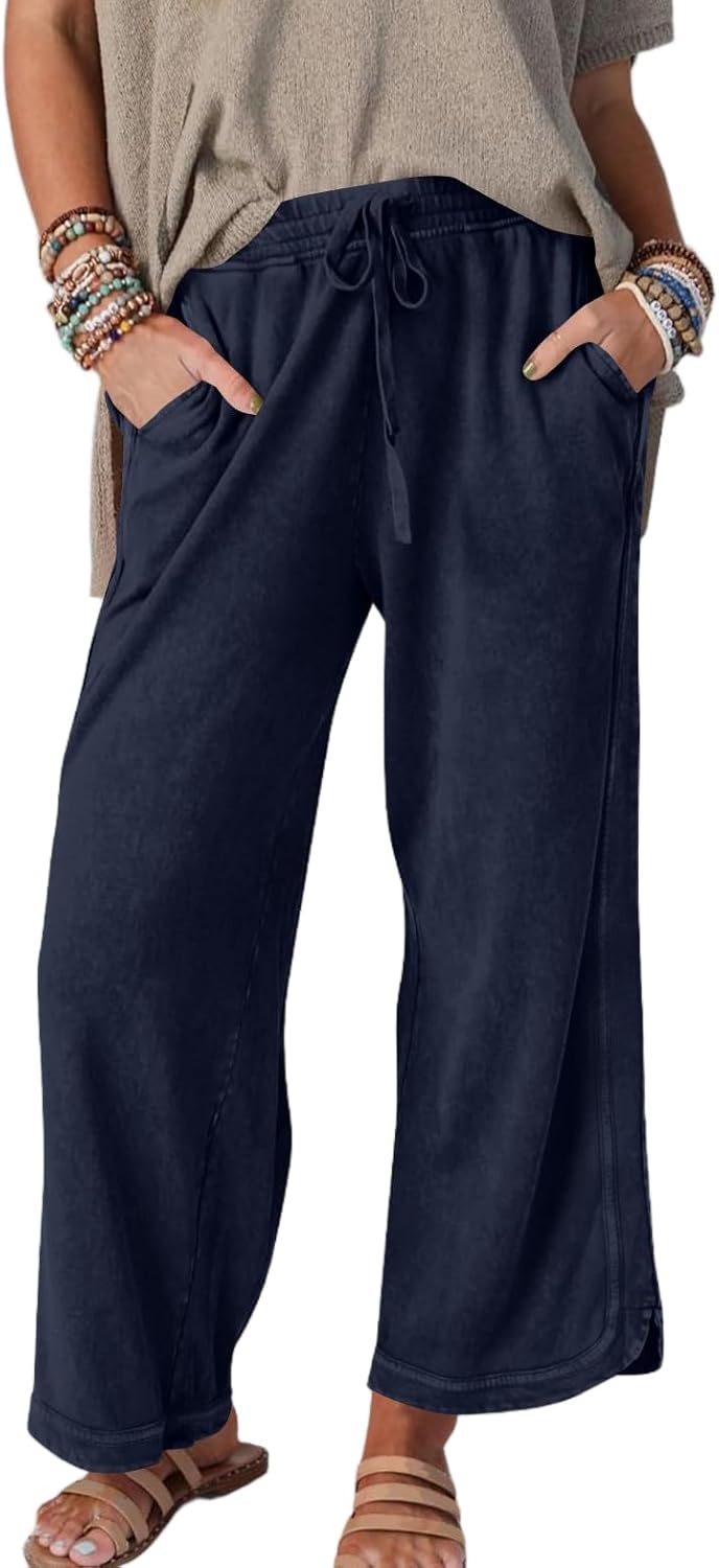 Womens Wide Leg Pants Casual High Waisted Palazzo Pants Lightweight Lounge Joggers Loose Yoga Sweatpants with Pockets