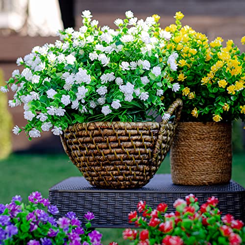 Axylex Artificial Flowers For Outdoors Fake Plants - 12 Pcs Bundles Outside Face Spring Greenery Uv Resistant No Fade Faux Bushes Daffodils Shrubs Home Garden Porch Patio Decoration Window Box(White) #TOP3