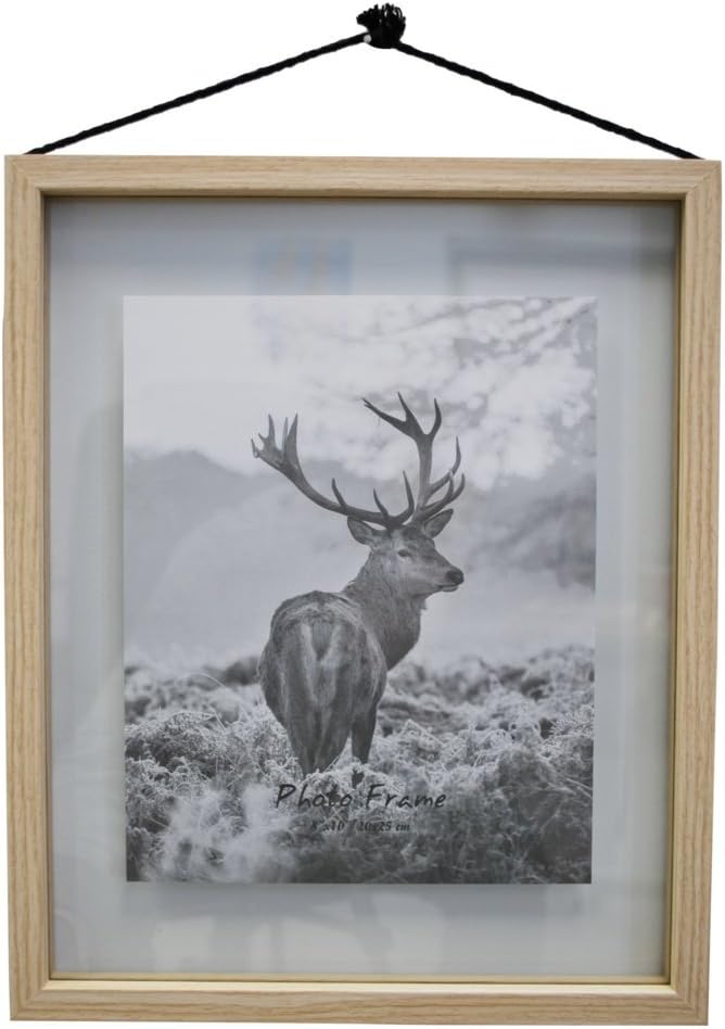 12x14.5 Floating Picture Frame-Made to Fit 8x10 inch Photo -Natural Wood Color Frame with Black Rope