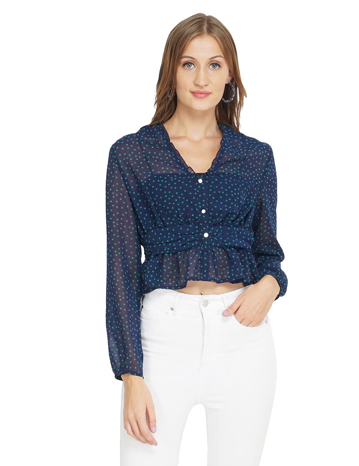 oxolloxo Navy Polka Women's Cropped Peplum Top-picture-29