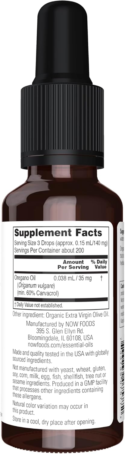 NOW Essential Oils, Oil of Oregano, 25% Blend of Pure Oregano Oil in Pure Olive Oil, Comforting Aromatherapy Scent, Steam Distilled, Vegan, Child Resistant Cap, 1-Ounce image 2