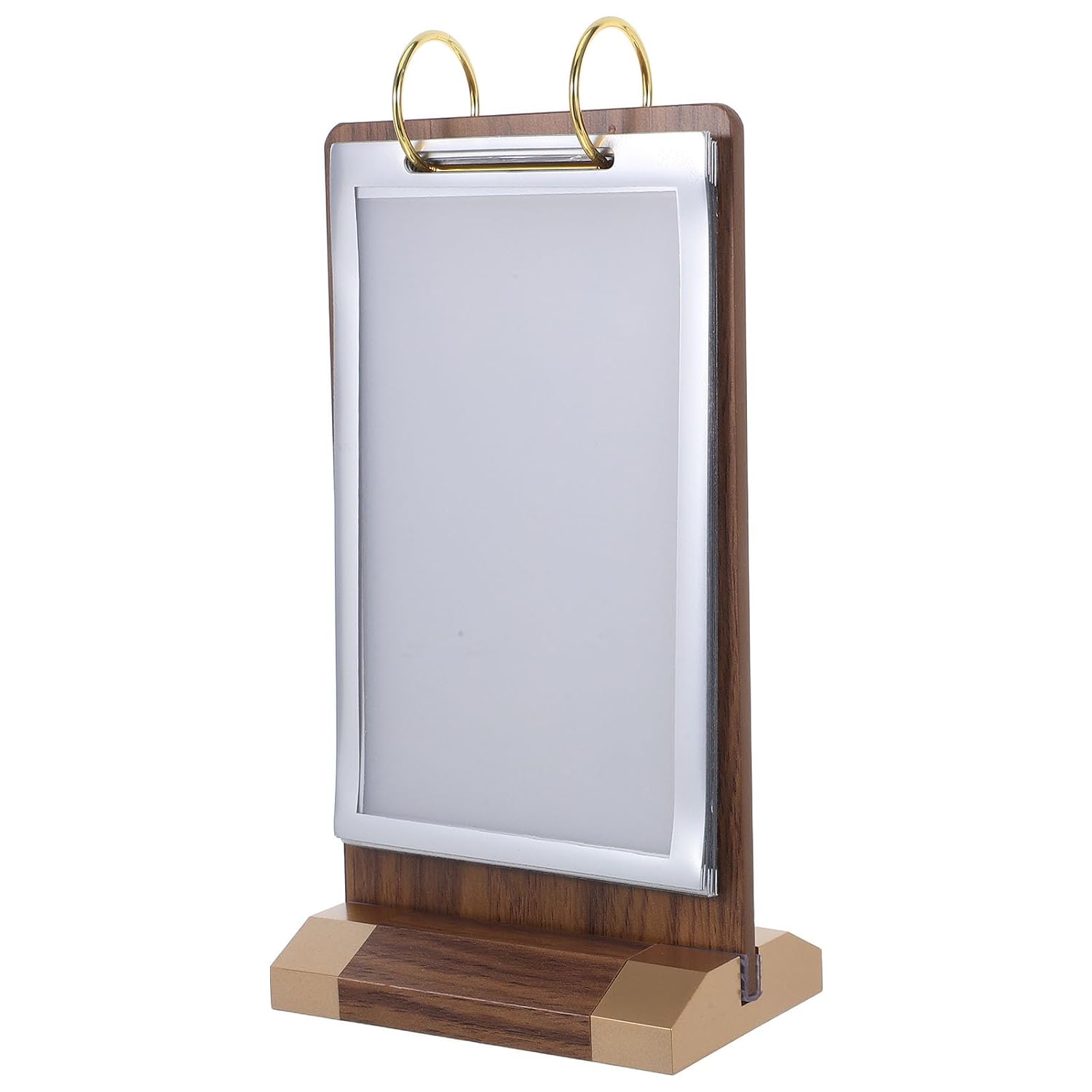 LABRIMP Multi-Page Flip Menu Display Holder 100x150mm Metal Walnut Table Sign Stand for Restaurant Bar Tabletop Advertising and Menu Card Holder