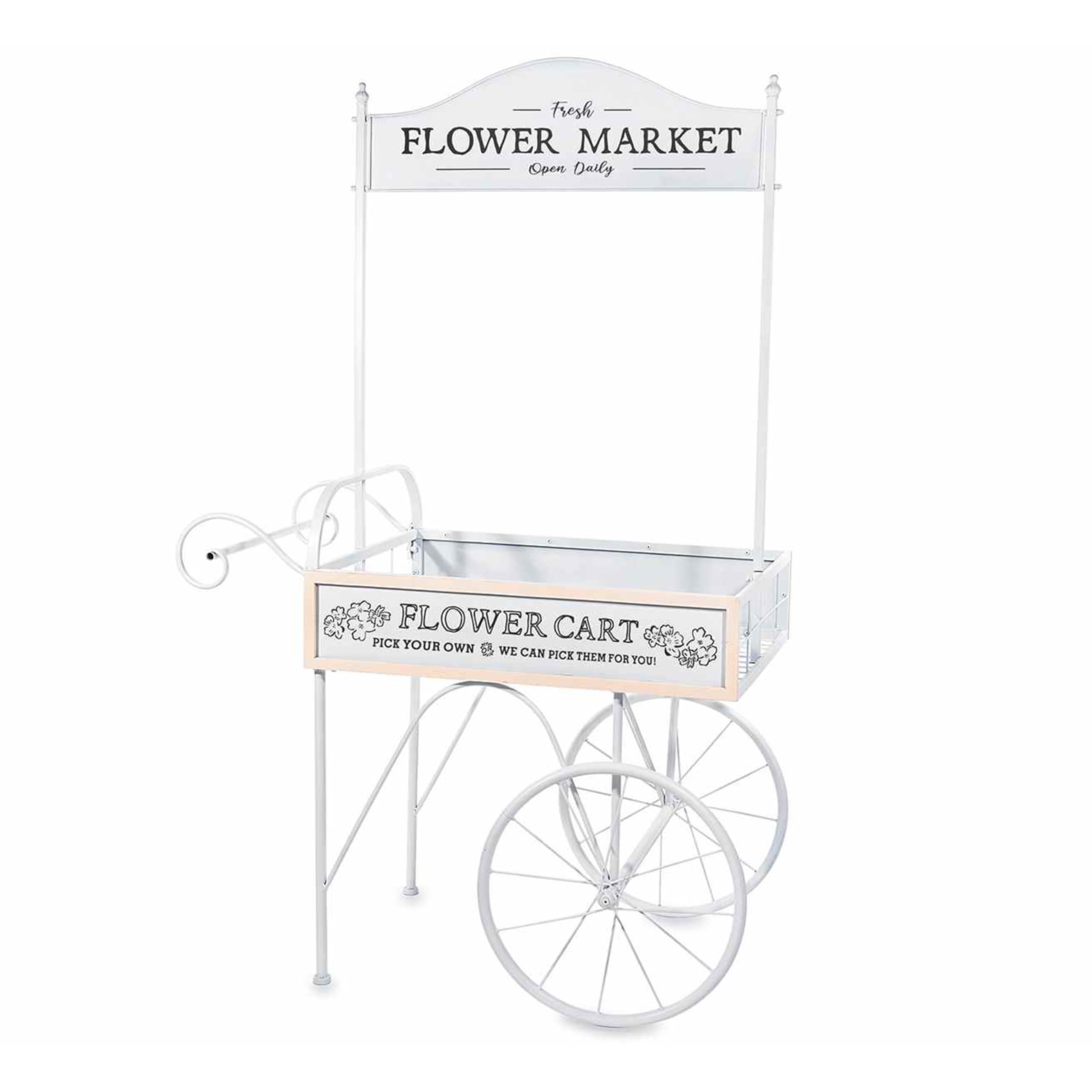 Gruppo Maruccia - Carretto Vintage in Metallo Bianco con Ruote - Espositore per Negozi - Decorazione per la Casa - Addobbo per Matrimoni e Cerimonie