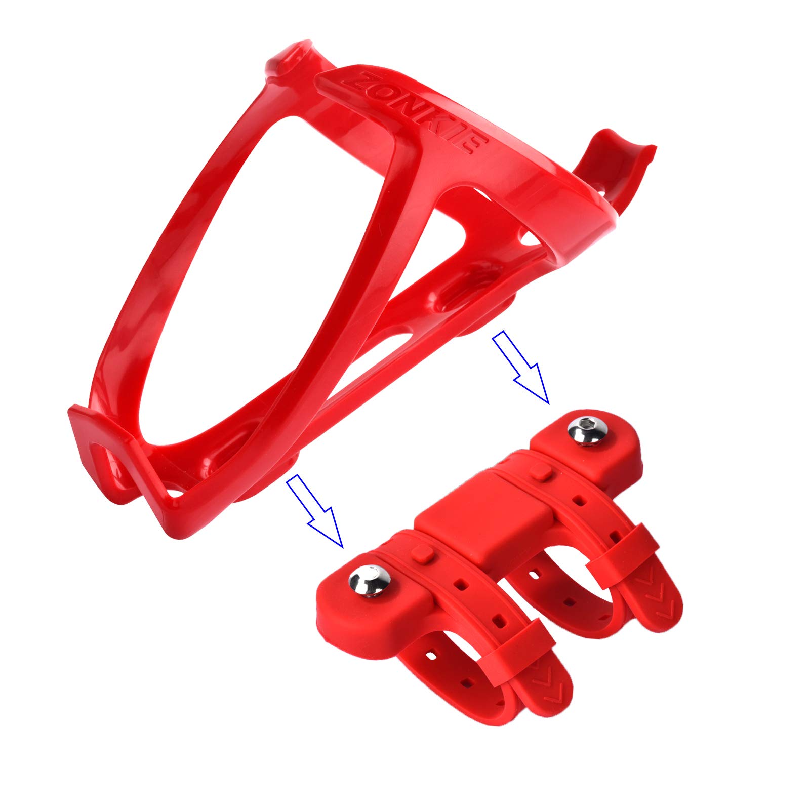 ZONKIE Porta borracce, Portabottiglie per Bicicletta, in plastica, con Base di Montaggio per Cage (Rosso)