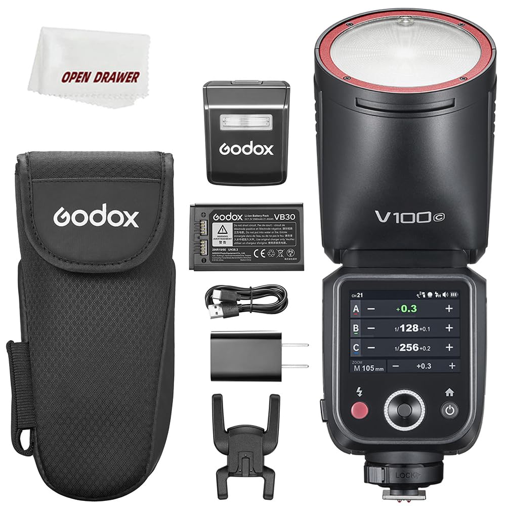 Godox V100C Flash V100-C Globalement Synchronisé Lit Lumineux 100Ws 1/8 000 Seconde, Batterie Lithium Intégrée 1/8 000 HSS, Modélisation LED 10 Niveaux, pour Appareil Photo Canon