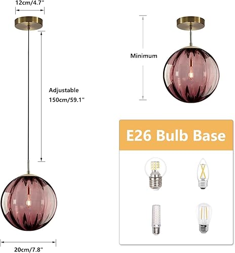 Miniatura 10 de KCO Lighting Modern - Lámpara colgante de globo de 1 luz azul claro, luces colgantes de cristal azul claro, isla de cocina, lámpara colgante de