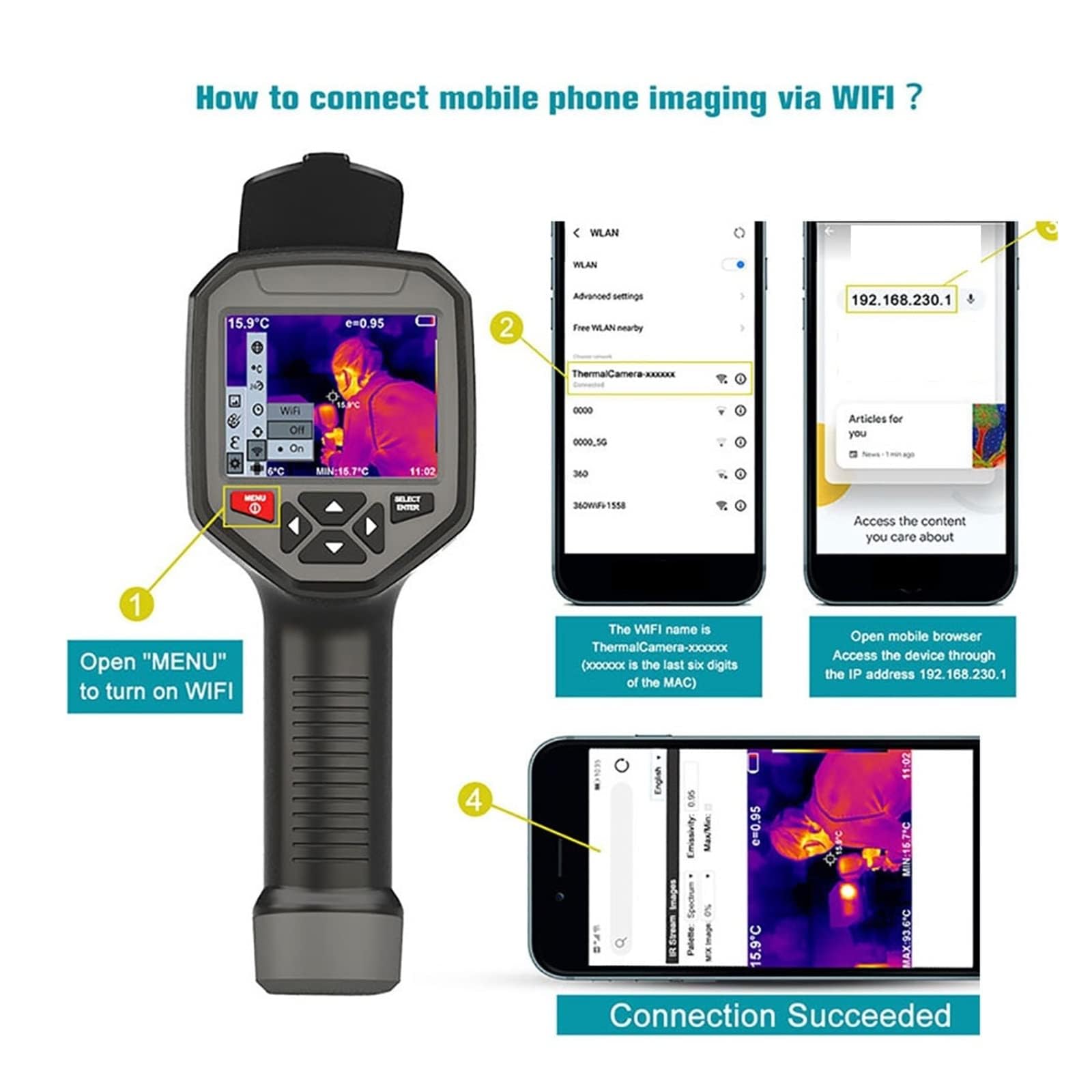 Cámara infrarroja profesional de alta resolución 384 x 288 | Cámara de detección térmica WiFi de mano | Diseñada para detección y mantenimiento de fugas de edificios