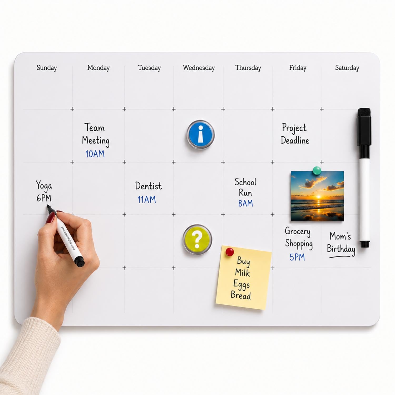 Magnetic Whiteboard, Dry Erase Memo Board with Marker & Magnets, Monthly Planner Whiteboard for Home, Office, School & Kitchen (28 × 39.5 cm Monthly Planner)