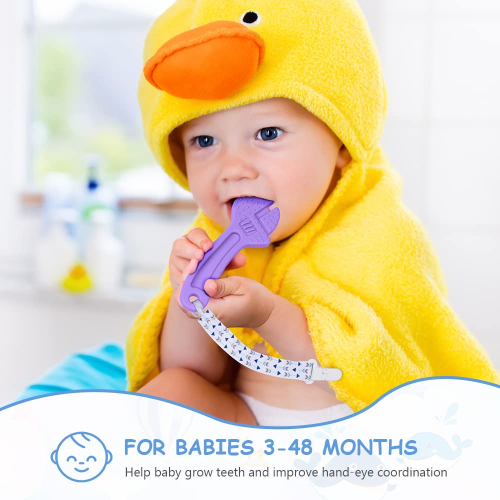 OSDUE Massaggia Gengive Neonati, 4 Pezzi Giocattoli per La Dentizione, Massaggiagengive Neonato Silicone, Senza BPA, per Molar Lenire i Bambini, Regalo Neonato 3+ Mesi Maschio e Femmina
