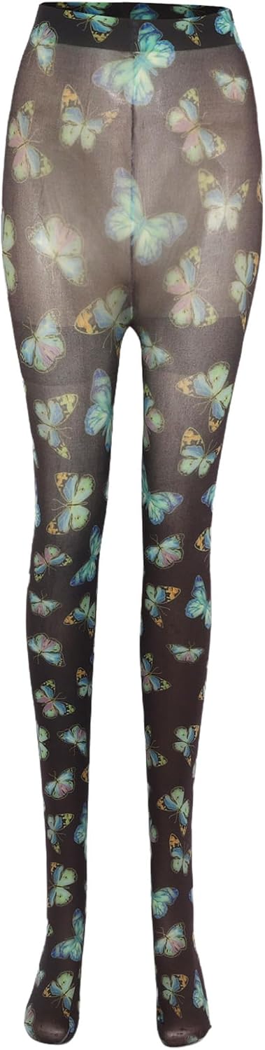 Women's Y2K Tie Dye Pantyhose Halloween Vintage 60s Printed Funky Stockings Sheer Leggings