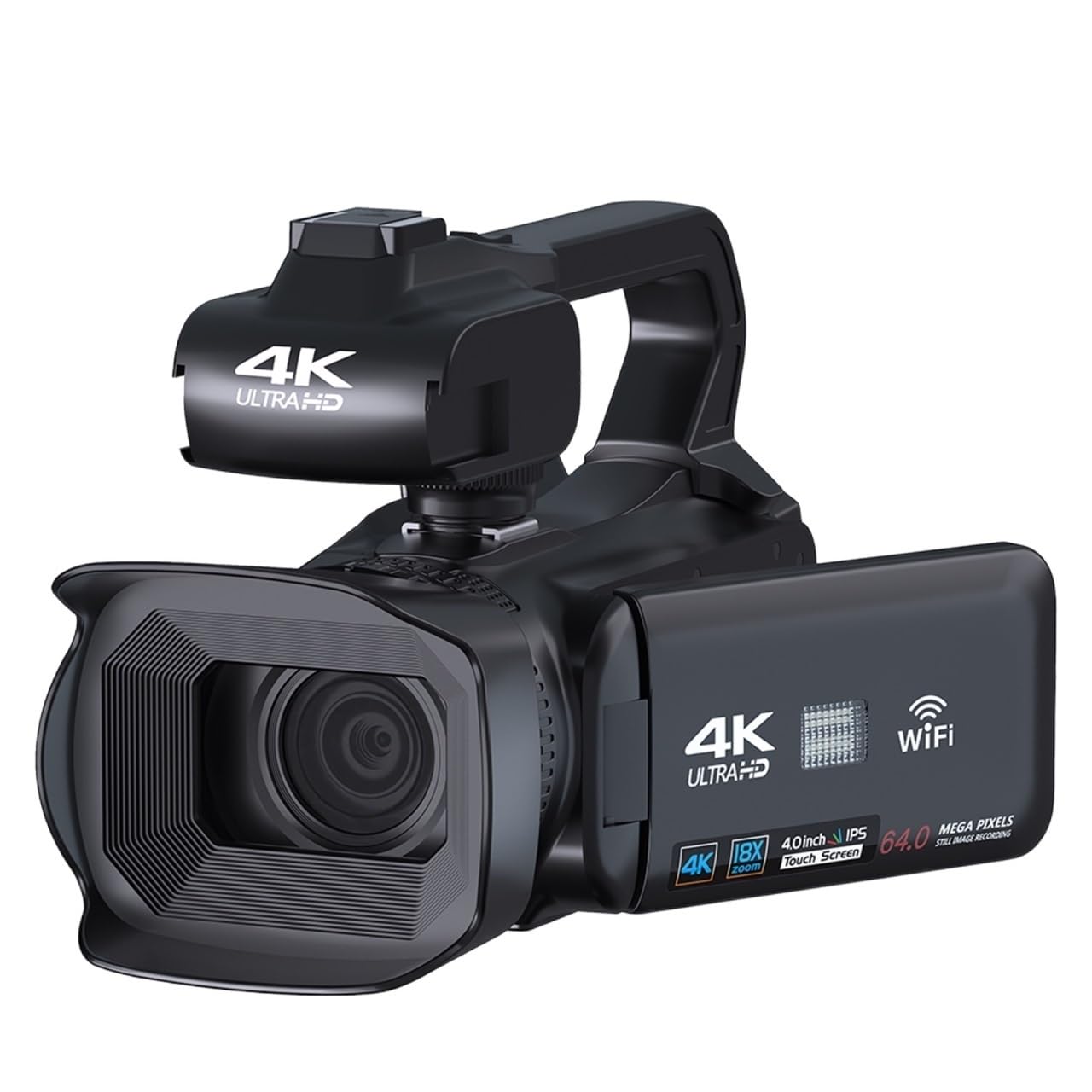 Videocamera Vlog 4K 60FPS Fotografica Da 64 MP Streaming Live Zoom 18X Registratore Digitale AF 4" Ruota Touch Screen Cattura Facilmente Momenti Meravigliosi(64G SD Card,Standard)