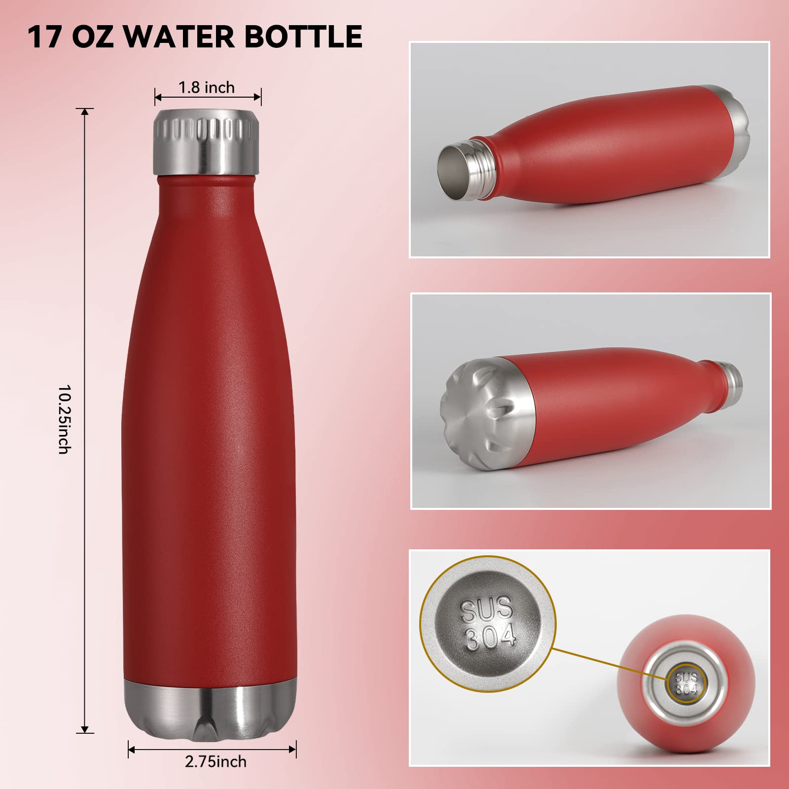 VEGOND Botellas de agua de acero inoxidable de 17 onzas a granel, botella de agua deportiva de metal reutilizable que mantiene la bebida caliente y fría, sin BPA, doble pared al vacío, botellas de