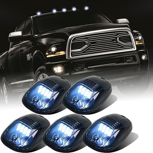 5 luces LED blancas de cabina ahumadas para techo de cabina para correr, compatible con camionetas Ram 1500 2500 3500 4500 5500 2003-2018