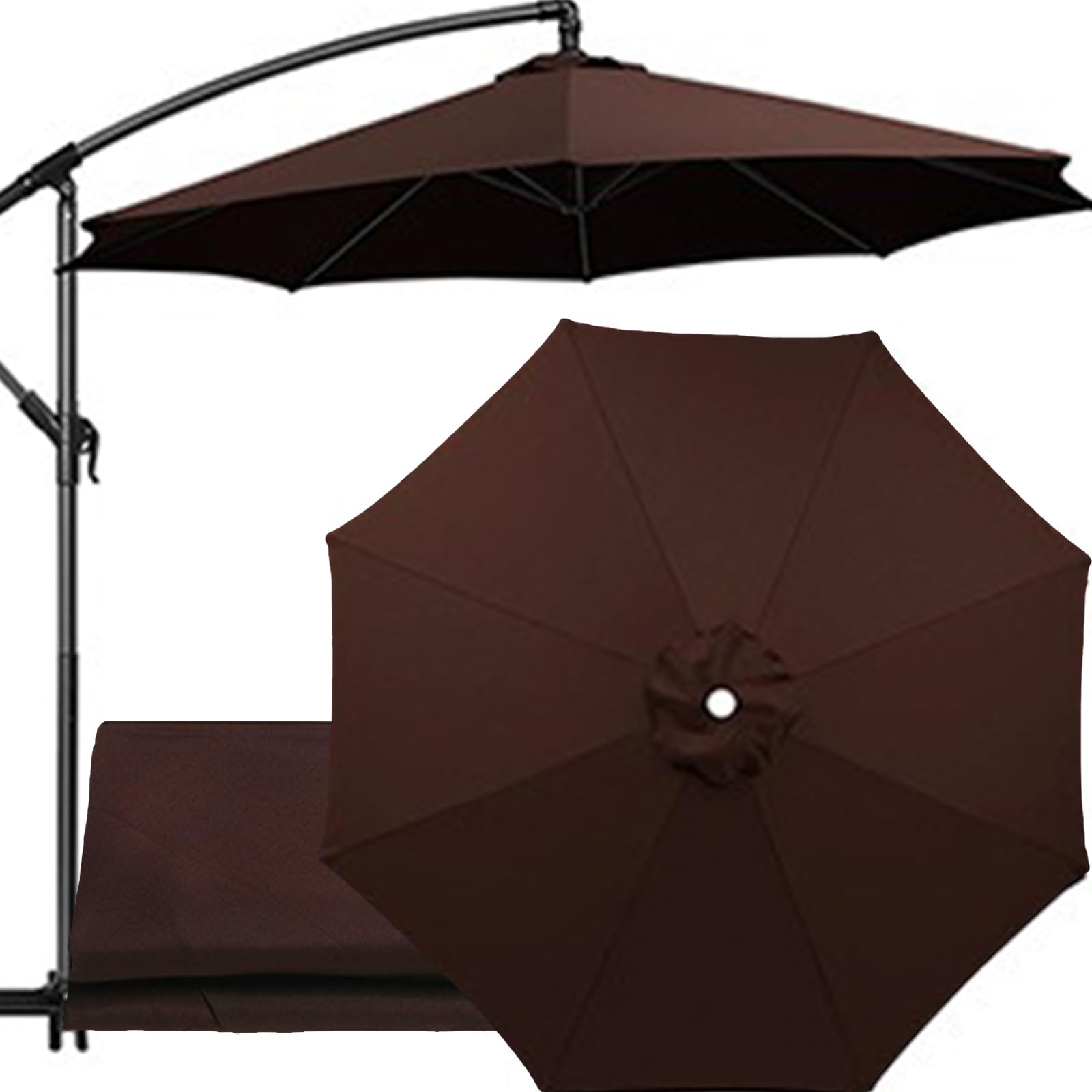 2m-4m Replacement Parasol Canopy with Top Vent, UPF 50+ Garden Parasol Replacement Canopy, 6/8 Rib replacement parasol fabric cover for Garden Umbrella (Coffee,6 Ribs-2.7m(8.8ft))
