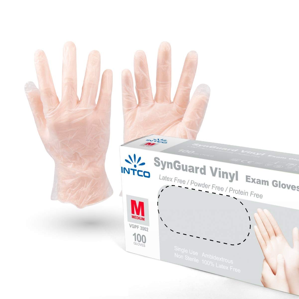 BASIC Clear Vinyl Exam Gloves, Powder-Free, Medium，1000 Count (10 Boxes of 100)