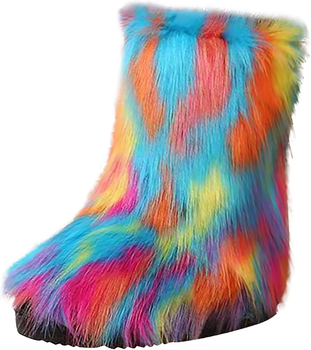Bcshiye Fur Winter Boots for Women,Gradient Winter Mid-Calf Snow Boots Fuzzy Fluffy Furry Fashion Short Snow Boots