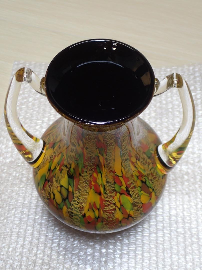 アンティーク 花瓶 ガラス製品 マーブル模様 高さ28㎝ 横22㎝ 口10㎝