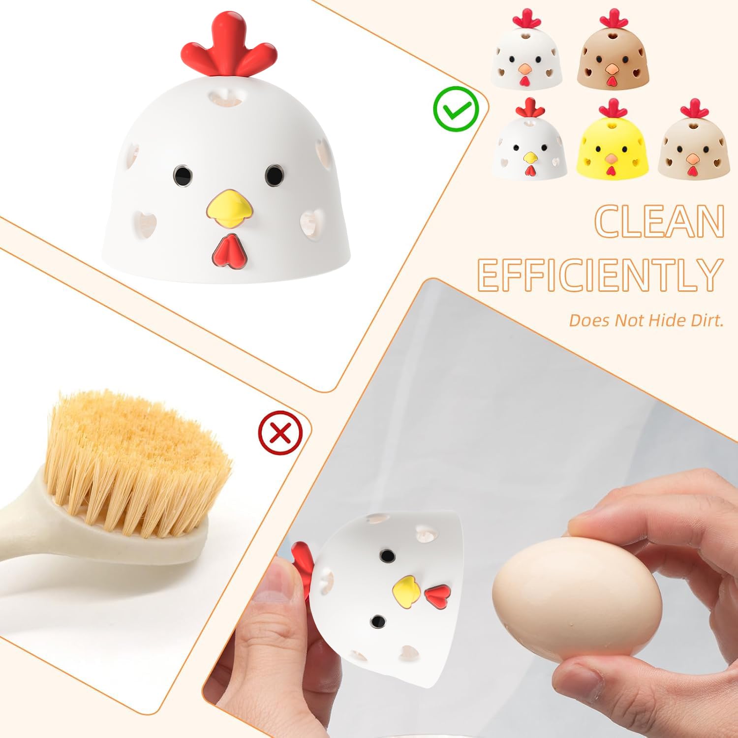 Silicone Egg Washer for Fresh Eggs, Multipurpose Cleaning Egg Brush Tool Funny Chick Shape Egg Scrubber Reusable Egg Brush Cleaner?White?