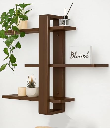 Dime Arts Shoppee Floating Wall Shelves – Decorative Wooden Wall Mounted Racks Engineered Wood 3-Tier Wall Shelves Book Sh...