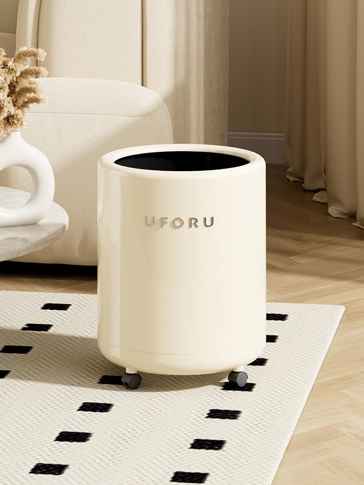 Round Bin,Roller Bin With Wheels And No Lid,Suitable For Living Room,Bedroom,Office,Bathroom,Cream Colour