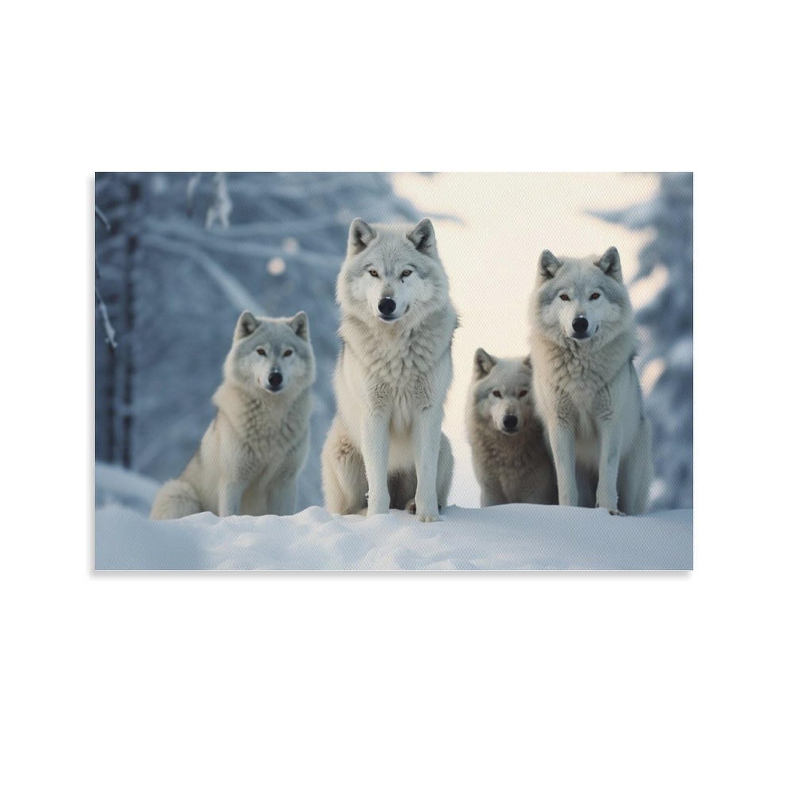 FOCCAR Canvas Wall Art Winter Snowy Wolf Wall Decorations For Living Room Nature Wild Forest Animals Hang Pictures Wall Artwork