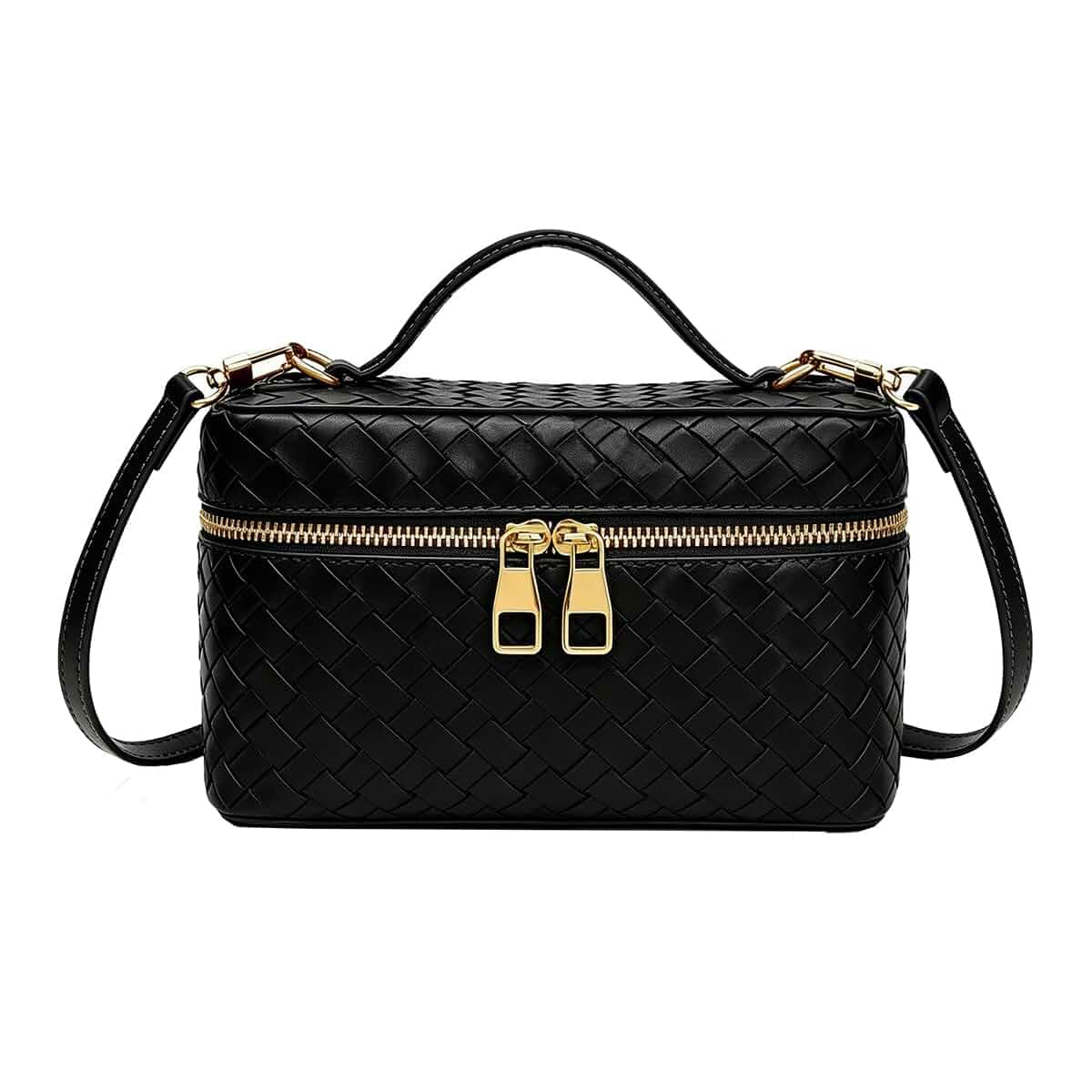 Women's Square Box Crossbody Purse Mini Woven L19 Satchel Bag Trendy Faux Leather, Small Braided Shoulder Handbag, Dual Zipper, Gold Hardware, Top Handle, Adjustable Strap for Travel Work