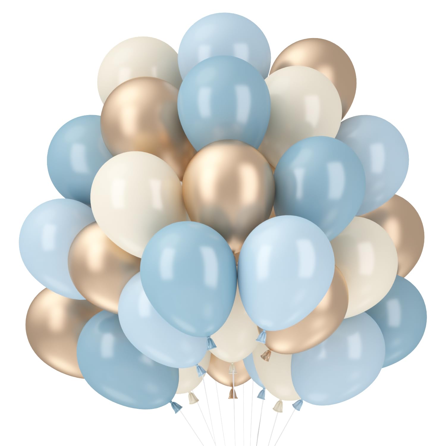 Luftballons Blau Beige, 60 Stück Luftballons Geburtstag Blau Gold Sand Weiss, Ballons Blaue, Luftballon Hellblau Beige, Latex Ballons Blau für Junge Geburtstagsdeko Hochzeit Taufe Baby Shower Deko