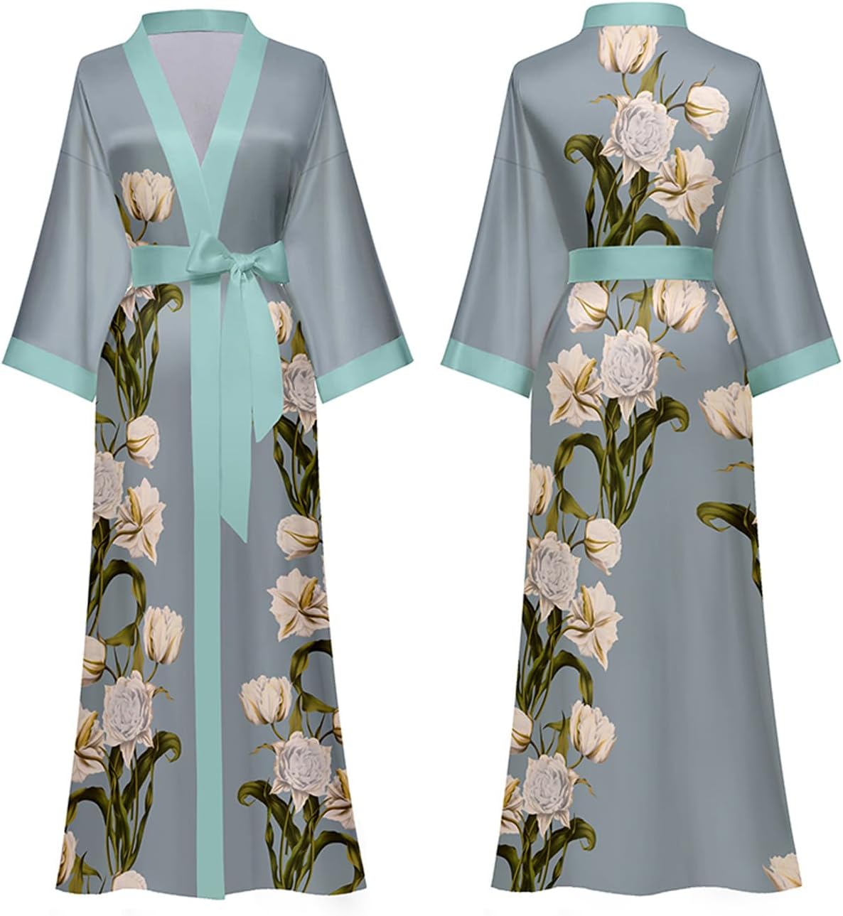 Silk Satin Robe for Women Long Japanese Kimono Robe Lightweight Soft Bathrobe Floral Luxury Dressing Gown - Image 2