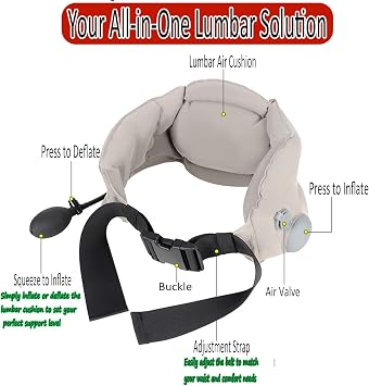 Inflatable Lumbar Support Pillow for Office Chair & Car | Multi-Scene Office,Car,Plane,Train | Ergonomic | Quick Press-Inflate| Folds To Phone Size| Great Gift For Family & Friends