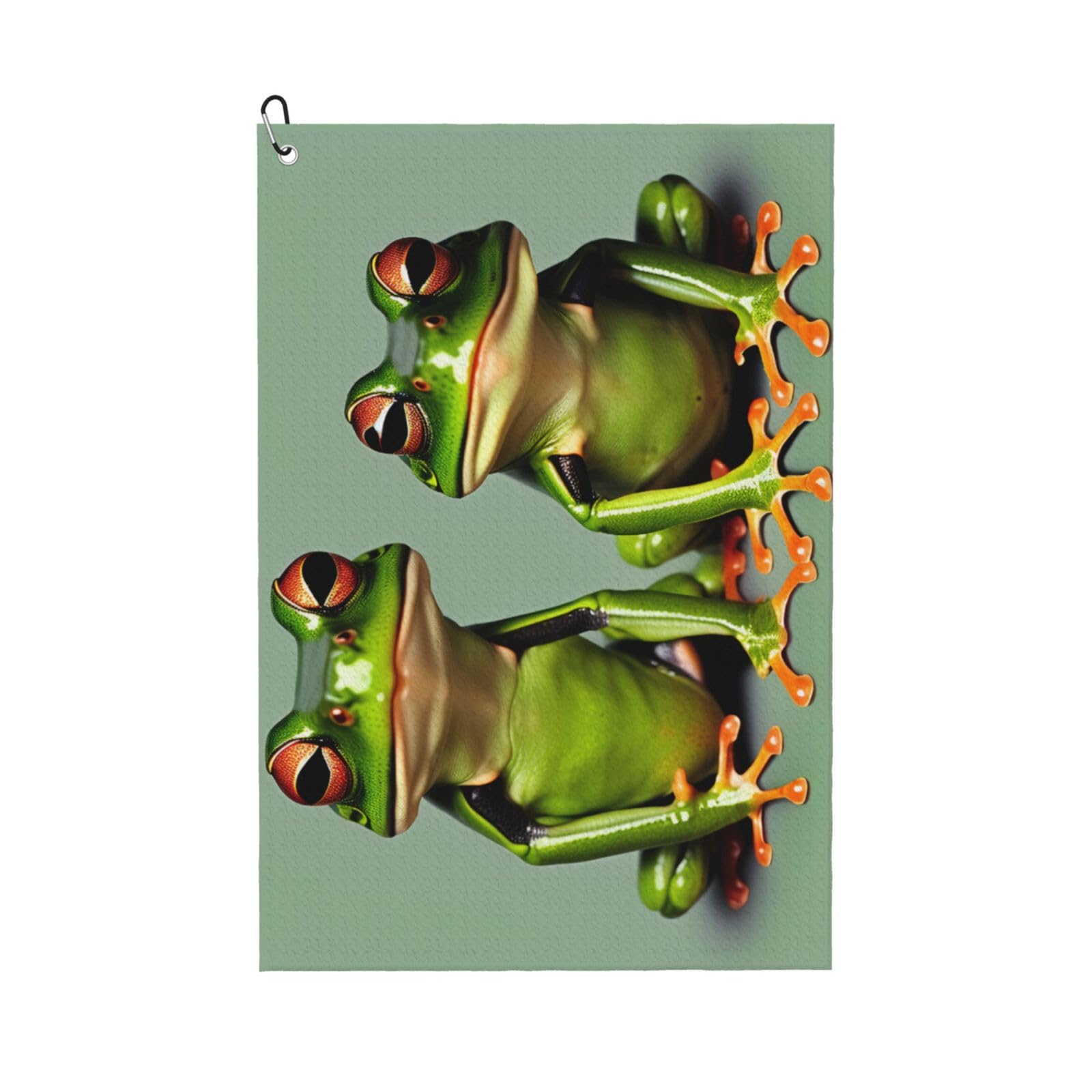 Anceky Funny Green Frogs 1 Print Golf Towel 24"X16" Microfiber Golf Cleaning Towel with Carabiner Clip for Golf Bags