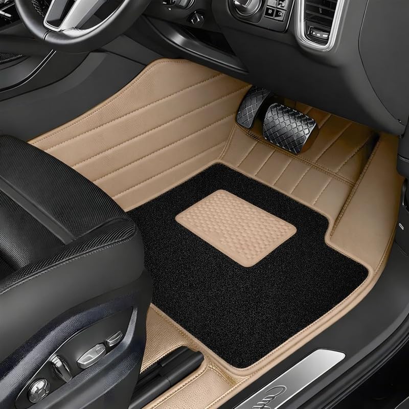 Image of 10D Car Foot Mat for Tata Sierra EV | Beige with Black | Premium Leatherette Imparts Luxurious & Elegant Look | Waterproof Dust Proof | Custom Fitted Car Floor Tray Mat
