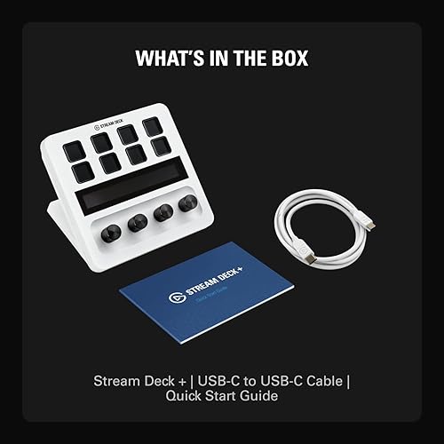 Vista 8 de Elgato Stream Deck + White - Studio Controller with LCD Keys, Dials, and Touch Strip for Post Production in Adobe Premiere Pro, Photoshop, DaVinci
