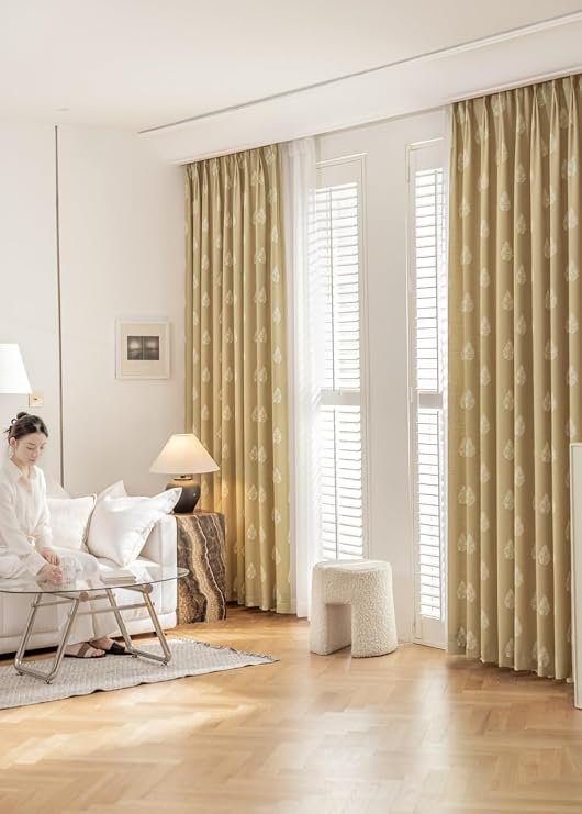 DrapePalette - Linen Blend Pinch Pleated Curtains 108 Inches Long for Living Room, Bedroom, Dining Room, Light Filtering Curtains 2 Panels Set, Modern Floral Printed Design, Brown Rose, 30 W x 108 L