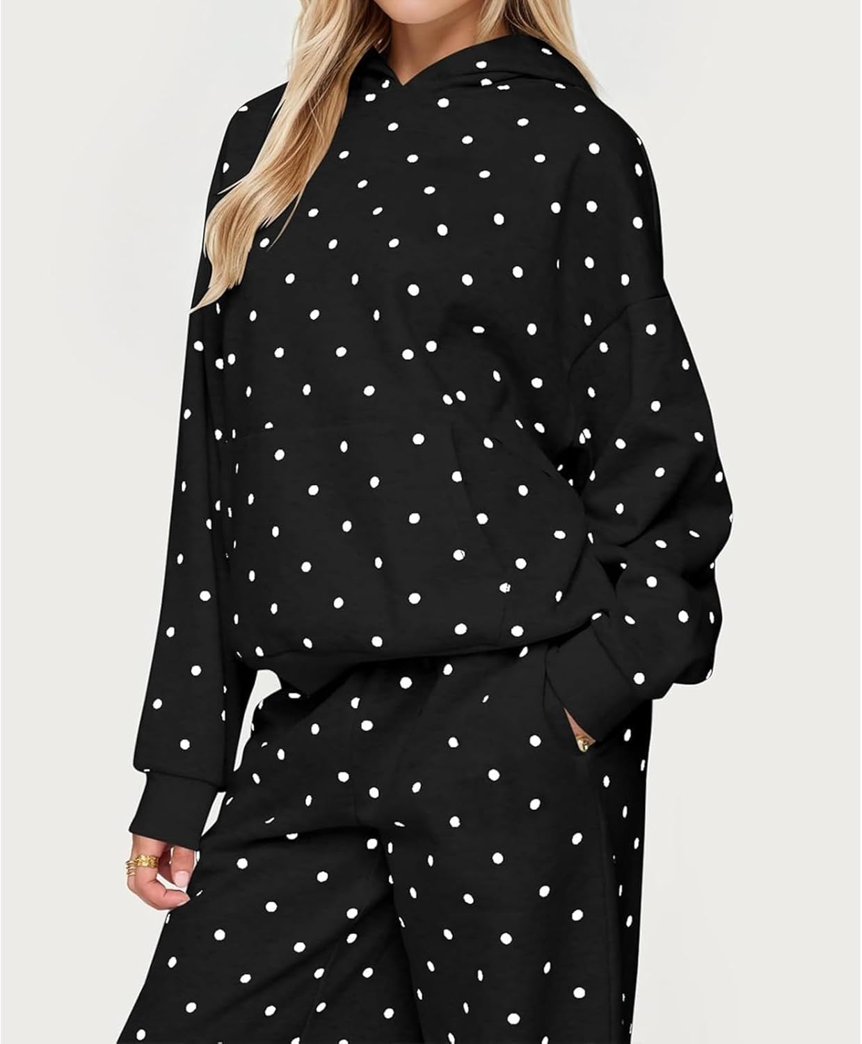 Polka Dot Sweatsuits for Women Two Piece Tracksuit Oversized Hoodie Sweatshirt Sweatpants Sweat Set for Teen Girl