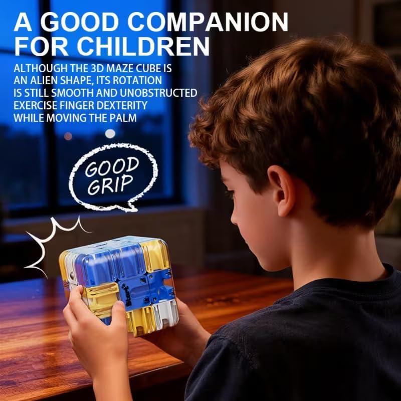 Image of 3D Maze Cube Ball Puzzle Game for Kids & Adults | Labyrinth Brain Teaser Toy for Logical Thinking & Focus | Handheld Educational Puzzle Cube for Stress Relief & Spatial Skills (Blue)