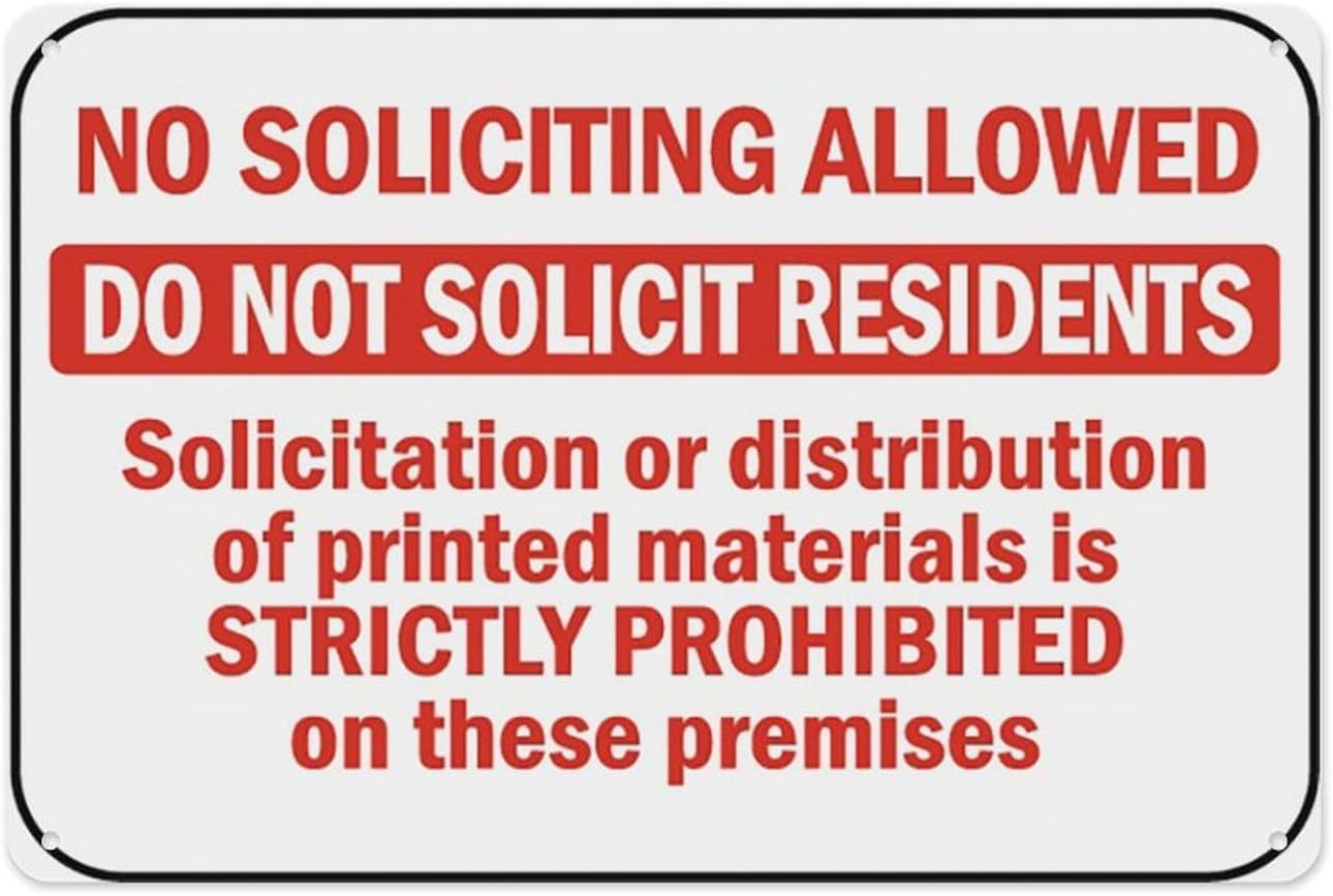 No Soliciting Residents Metal Tin Sign Aluminum Warning Signs For Indoor & Outdoor Yard Lawn Sign Home Decor 8x12 inch