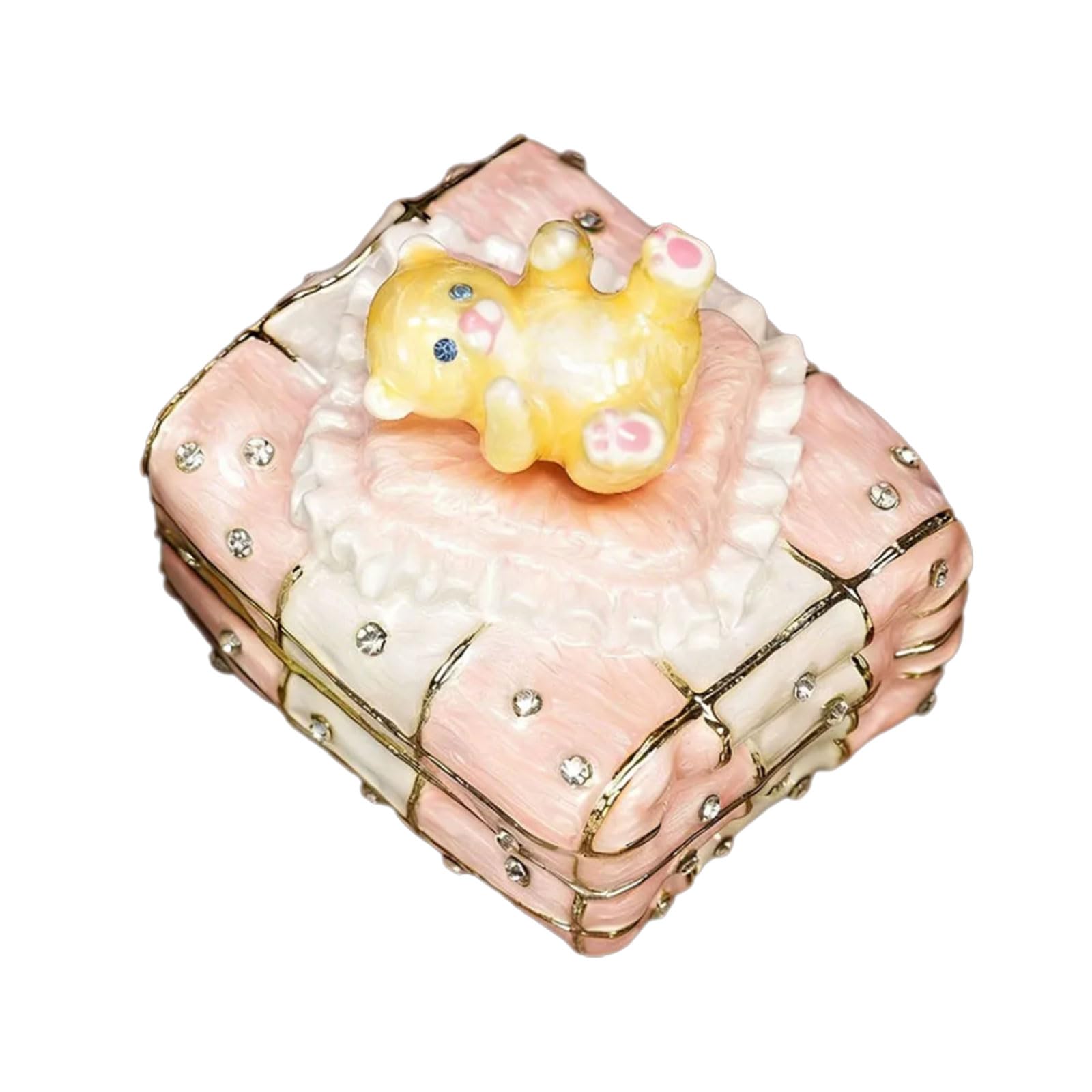 FGDTREE Enameled Jewelry Box Bear Figurine Sturdy Alloy Lovely Bear Container for Rings and Earring Storage Compact Display Box
