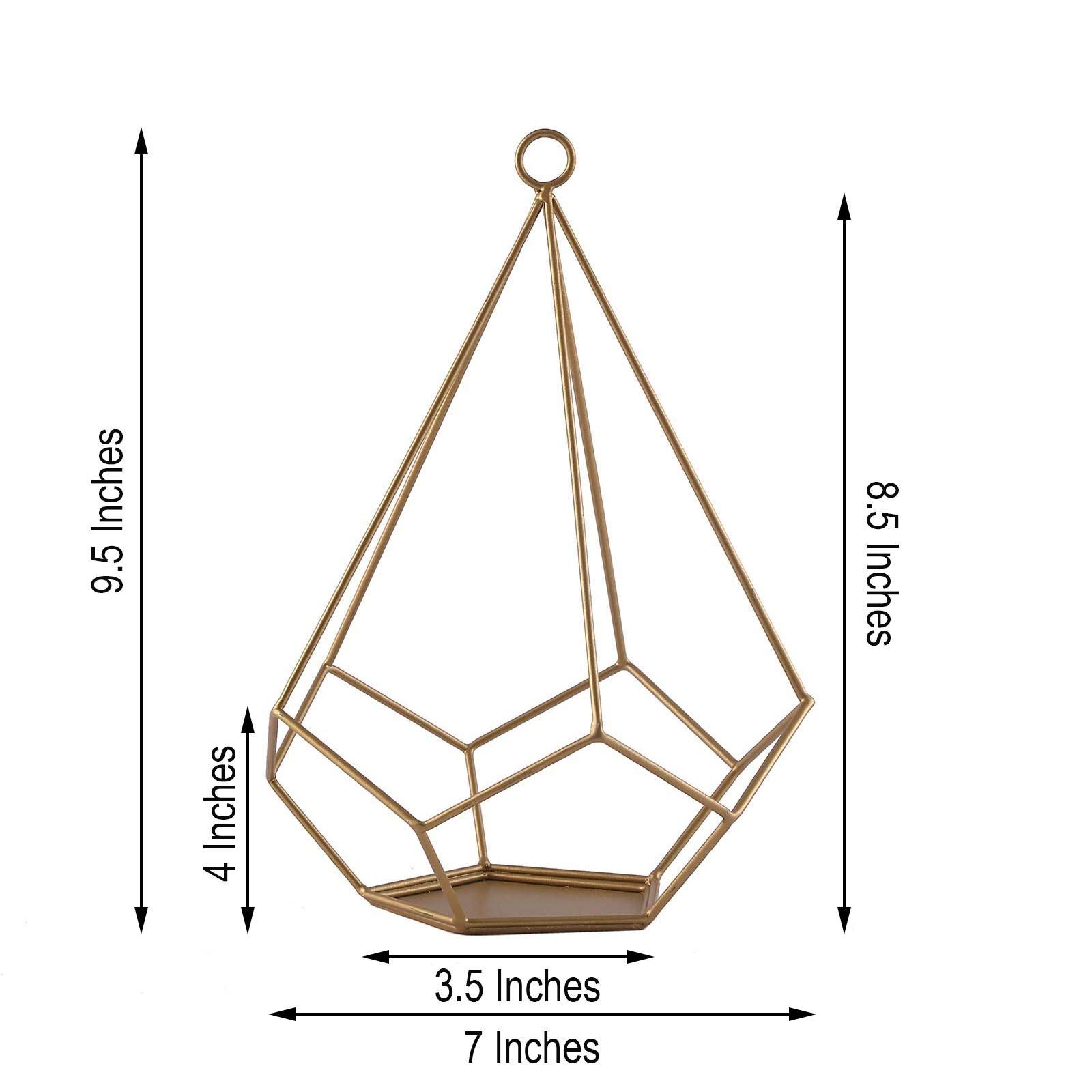 2 pcs 9 in tall Gold Geometric Pentagon Hanging Candle Holders Centerpieces