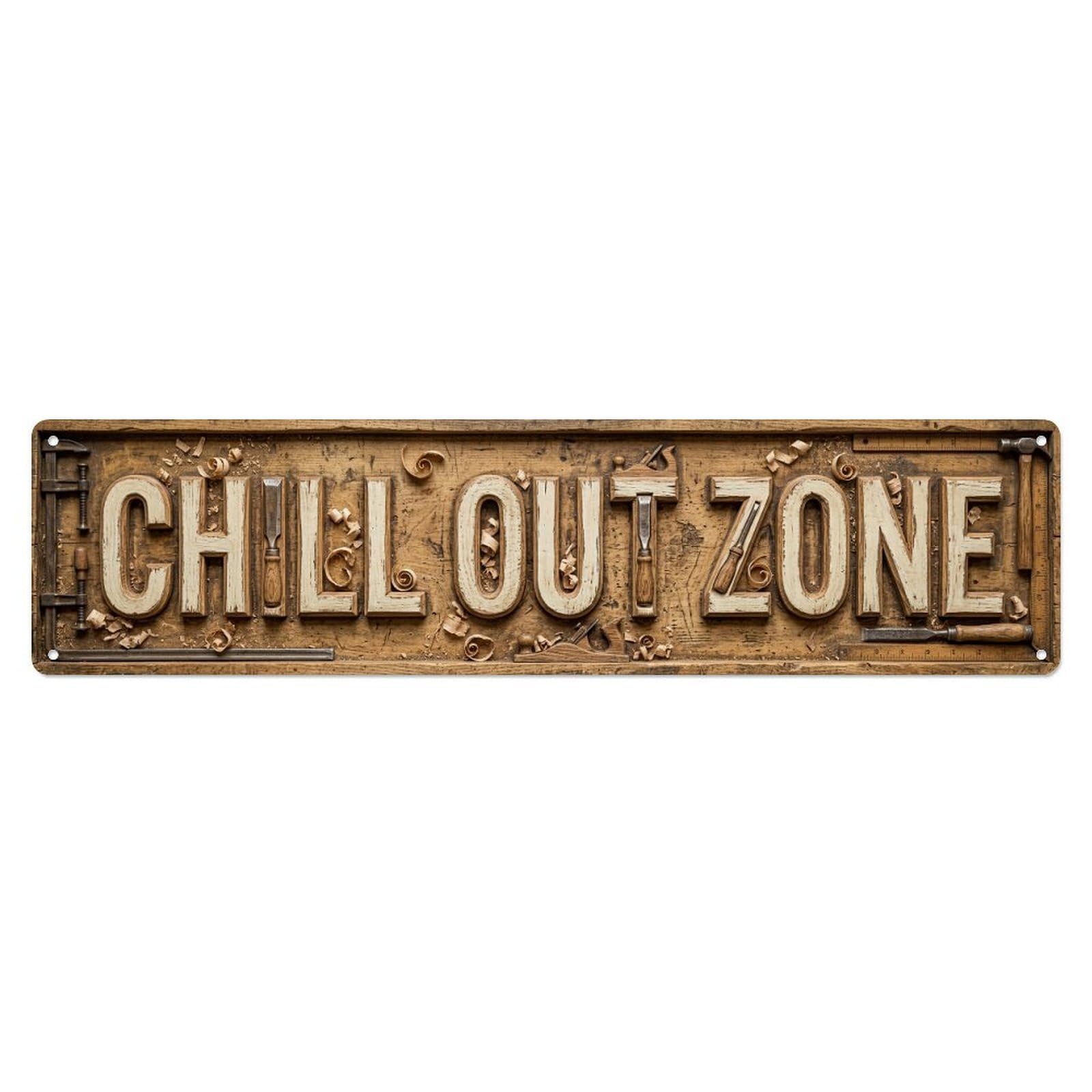Chill Out Zone Faded Workshop 5 Metal Tin Skinny Sign Plaque Wall Decor for Cafe, Club Bar, Office, Home Garden Metal Poster 4x16Inch