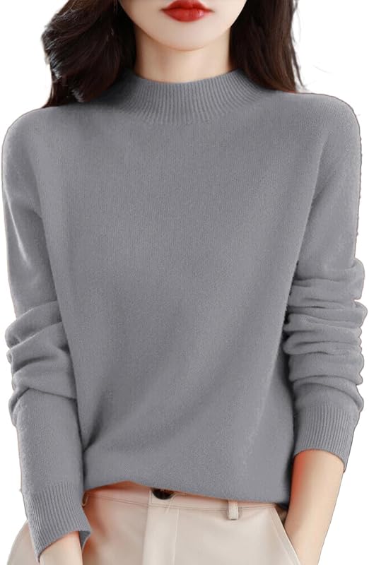 Cashmere Sweaters for Women Mock Neck Comfy Soft Long Sleeve Pullover Sweater Fall Fashion Thin Solid Cashmere Tops