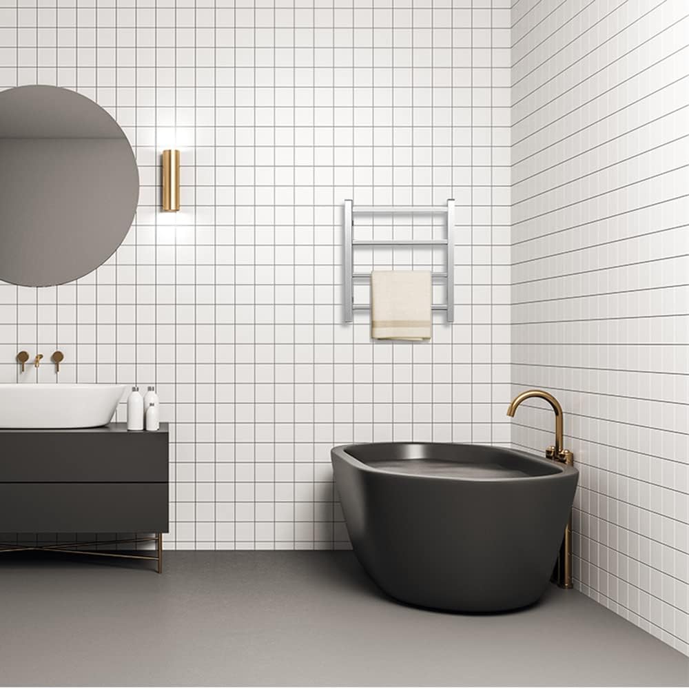 Wееklу Tор Sаlе SHARNDY Towel Warmer Polished Chrome for Bathroom Wall Mounted Bath Towel Heater Plug-in Electric Heated Towel Rack Stainless Steel Square 4 Bars Drying Rack ETW13-2A 35W 19.69x17.71x4.33 inches