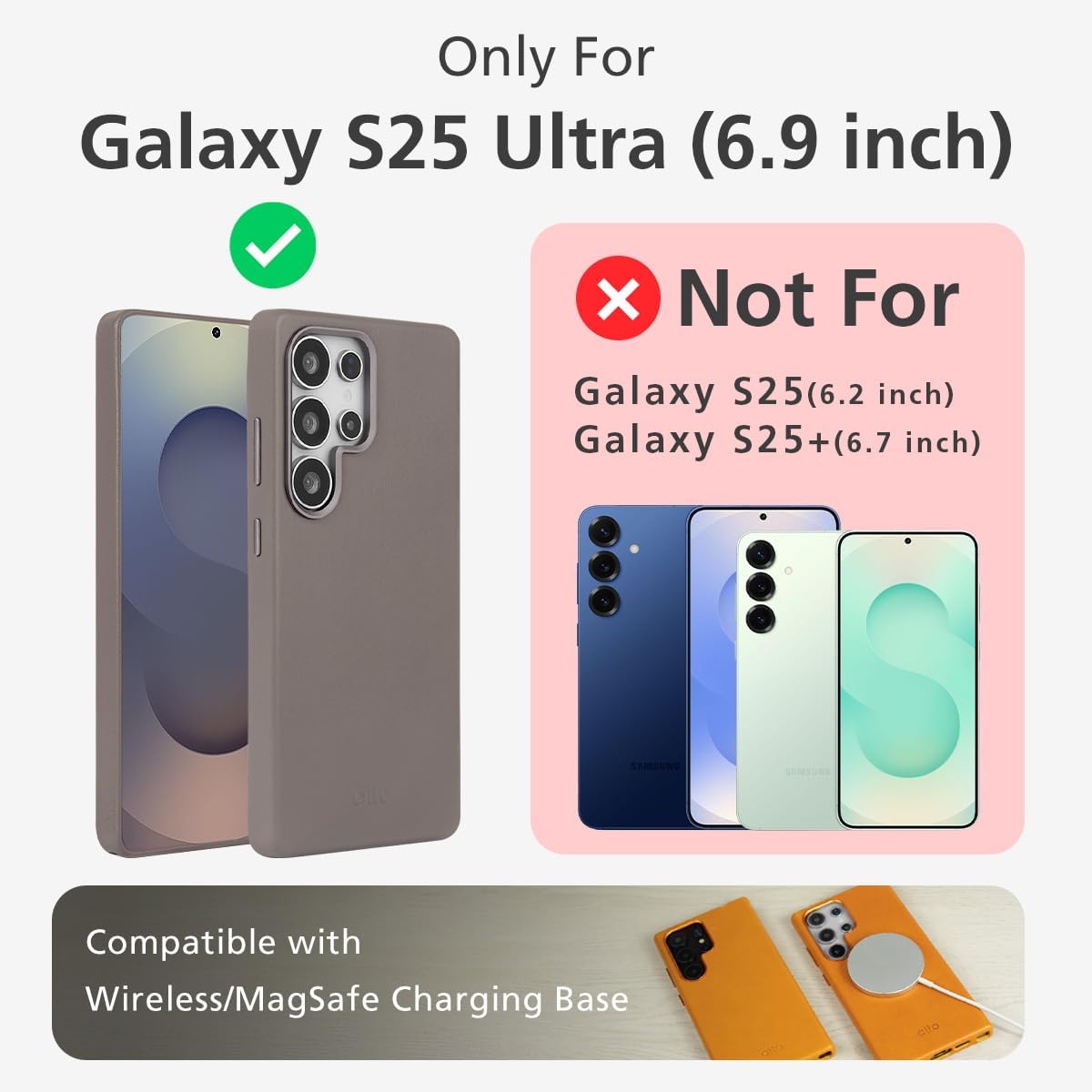 alto Magnetic Leather Case Compatible with Samsung Galaxy S25 Ultra and MagSafe, CLOP Series Drop Protective Italian Leather Cover (S25 Ultra, Cement Gray, 6.9 inch, 2025)