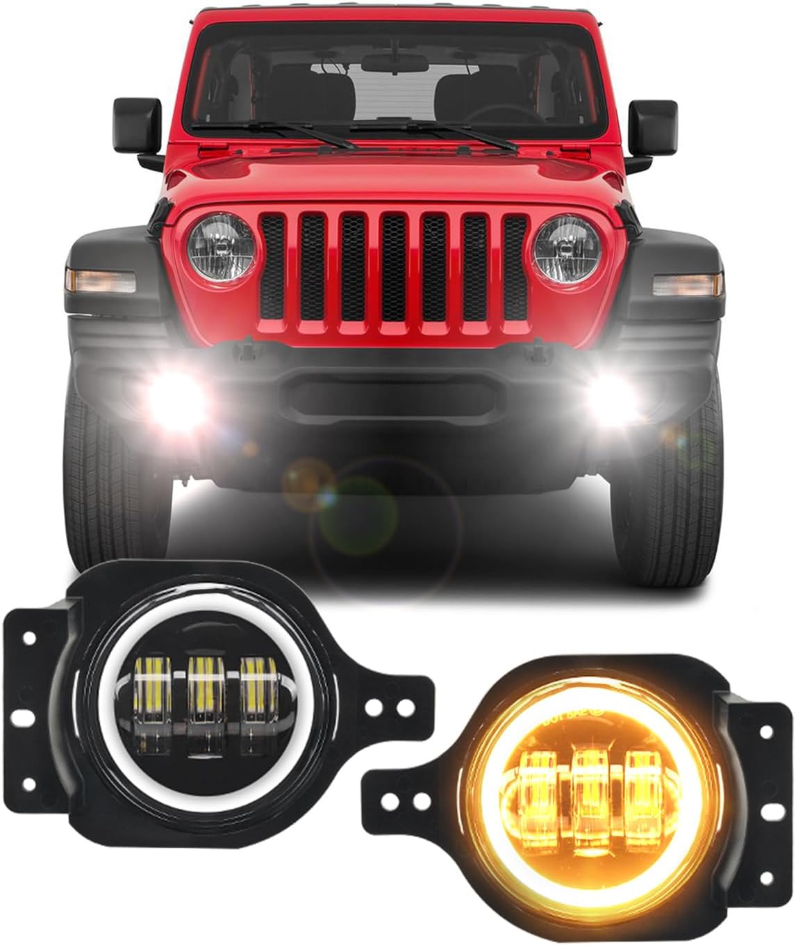 Upgraded 4 Inch LED Halo Round Fog Lamps for Jeep Wrangler JL JLU 2018-2022, DOT Compliant with DRL and Turn Signal (Black, JL Fog Light)