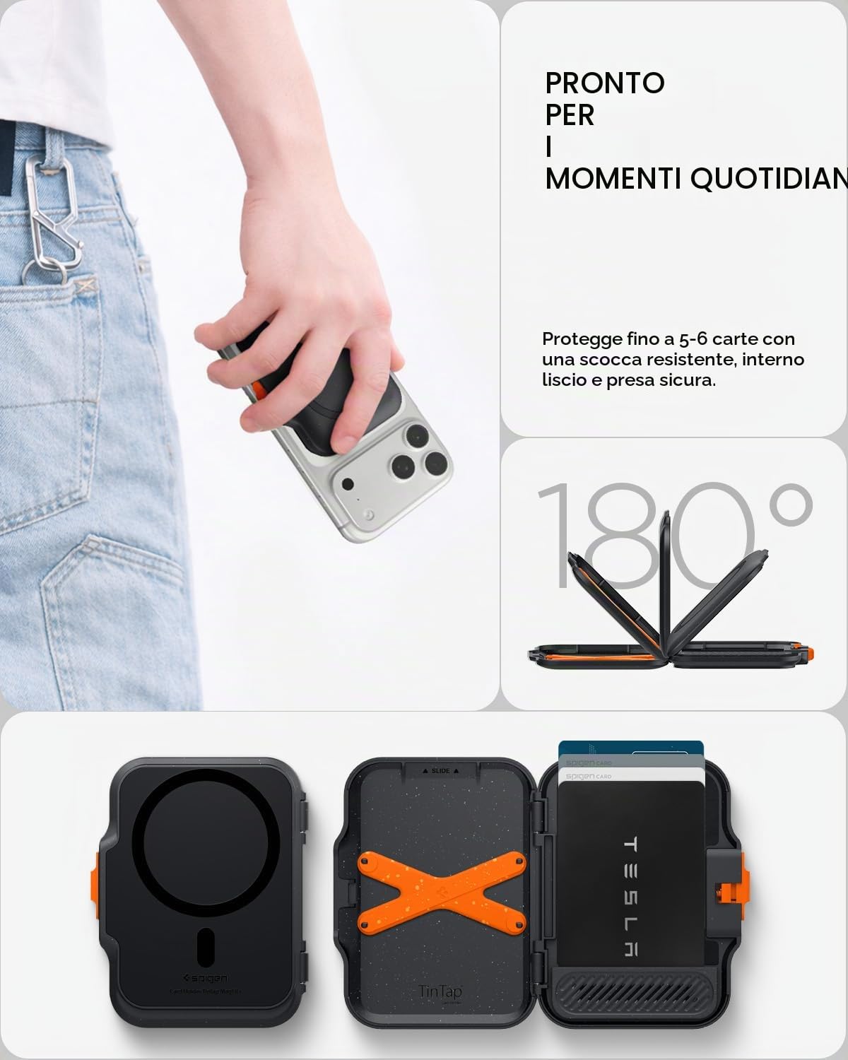 Spigen TinTap MagFit+ Portafoglio (5 carte) Magsafe Wallet Magnetico Portacarte Compatibile con iPhone 17/16/15/14/13/12 Modelle, Accessori MagSafe - Nero
