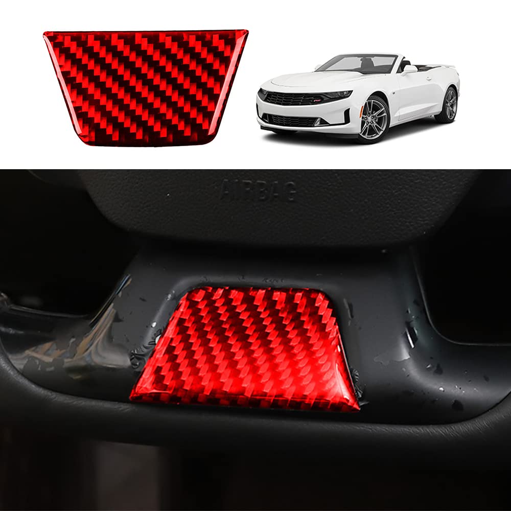YOFAMO Carbon Fiber Car Steering Wheel Under Sticker Decal Interior Trim Cover for Chevrolet Camaro 2016 2017 2018 2019 2020 Decoration Accessories(1PC Red)