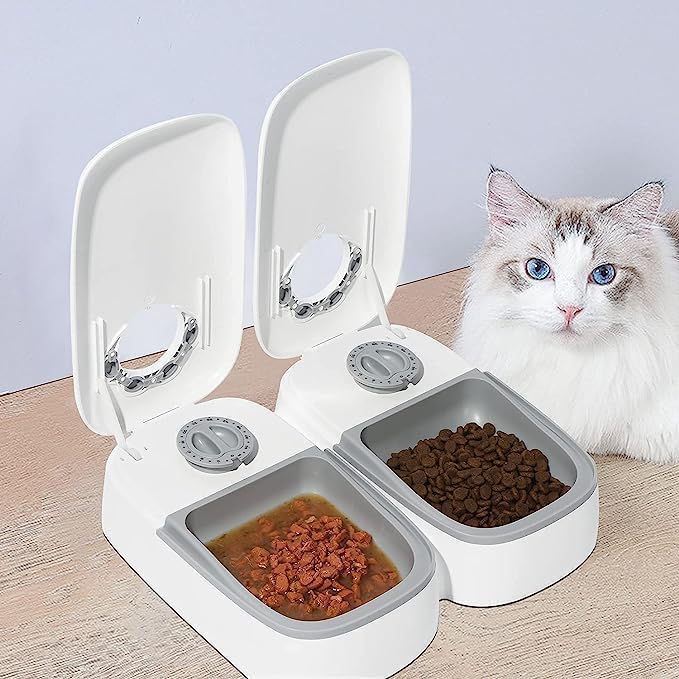 STHITI Automatic 2 in 1 Water and Food Pet Feeder | Pets Food Dispenser Stainless Steel Bowl, Programmable Timer Set | Anti-bite Cable for Cats, Small & Medium Dogs (Pack of 1) 4